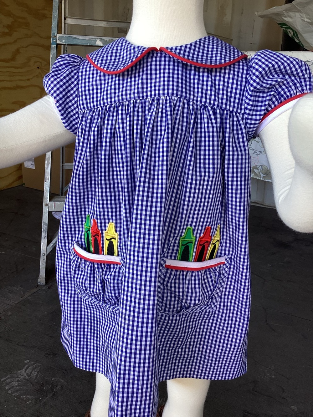 Purple Gingham Crayon Pocket Dress